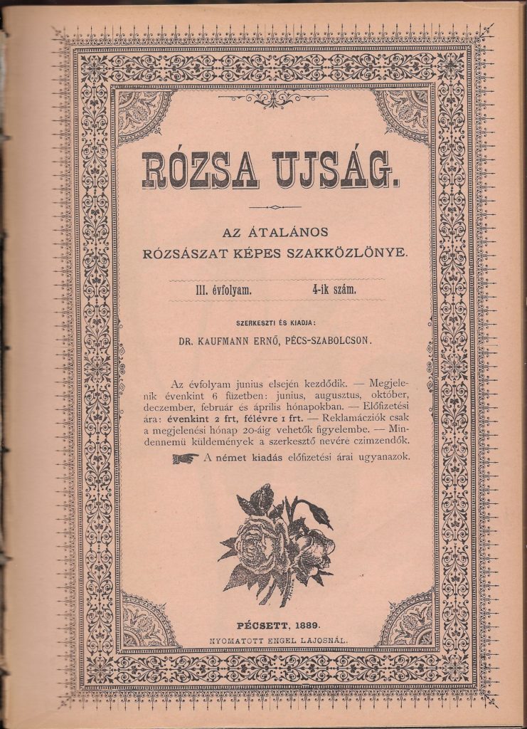 2. kép. A Rózsa Újság címoldala 1889-ben
