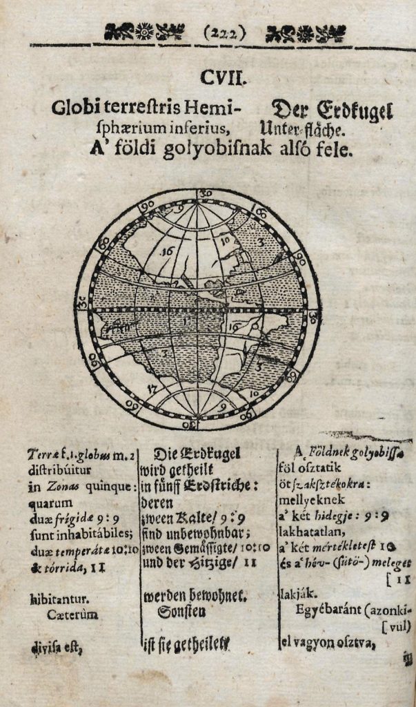 2. kép. Orbis Sensualium Pictus Trilinguis. 107. lecke: A földi golyóbisnak alsó fele